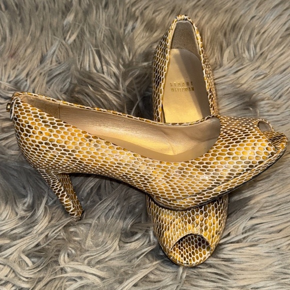 Stuart Weitzman Snakeskin Print Leather Logo Plainfield Platform Pump Size 8 - Picture 1 of 11
